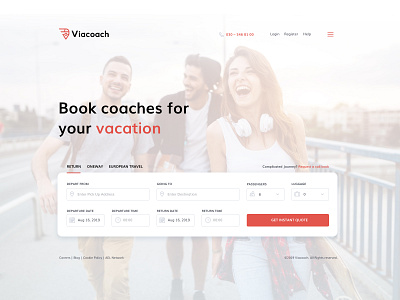 Coach Booking app booking branding bus clean coach design flamingo hamburger landing logo product design reactjs travel ui ux vacation web design white