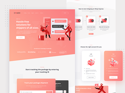 Ninja Express- Website design features footer gradient header how it works illustration illustrator landingpage ninja ninja express pricing product design shipping tracking ui ux web website