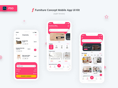 Furniture App UI Kit Light Version analyze android furniture ios lightversion mobileapp products sales shop statistics uidesign uikit