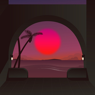 Sunset Beach Vibes beach illustration illustrator palm silhouette sunset vector