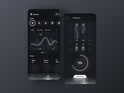 Vue.js App Dark Exchage mining power 🌚 app clean crypto wallet dark dark app design exchange interface minimal modern statistics stats ui ux vector vue