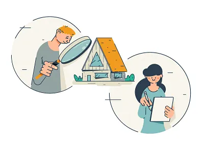 Looking for a house character design flat girl illustration man vector