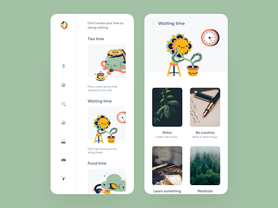 TimeKiller App app clean creative food free illustration kill learn meditate relax tea time