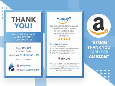 Amazon Thank You Card Design, Product Insert, Package Insert amazon fba blue business business card design card design clean corporate design creative custom design ecommerce gradient graphic design logo minimal product branding product card product design product insert thank you card design