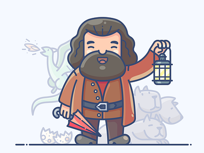 Hagrid character design dragon drawing fanart graphics hagrid harry icon illustator illustration lantern magic outline potter procreate series speedpaint umbrella vector