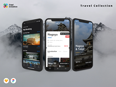 3 Screens from Travel Collection UI Kits app design app screens creative mobile app mobile design ui kit uidesign