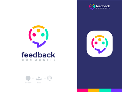 feedback community v1 2 app logo brand brand design brand identity branding chat logo colorful colors communication connect connection idea logo people people logo share shop startup