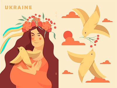 Ukrainian girl beautiful birds color design flat girl graphic graphic art hair illustration minimal patriotic poster typography ukraine vector vector art vintage warm