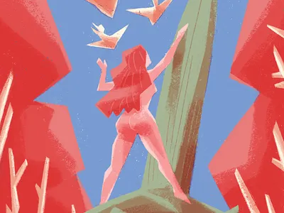 Summertime but it's Cretaceous concept art conceptual dinosaurs editorial illustration girls illustration