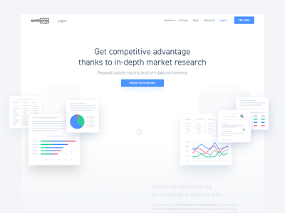 Reports - Landing Page blue charts data design graph illustraion interface landing marketing page pie reports research table ui ux web wordpress