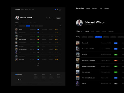 Gameshelf - Profile/Library List View clean dark design game list minimal typography ui ux videogame web website