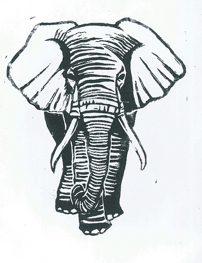 elephant / linogravure / illustration blanc elephant illustration linogravure noir