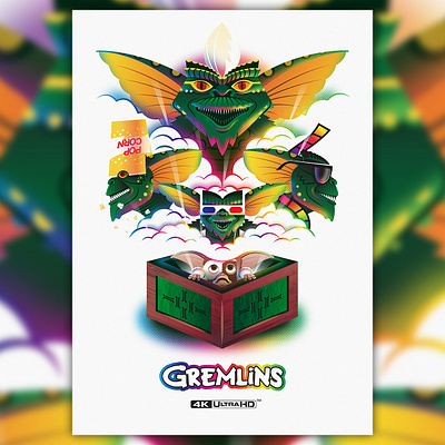 Gremlins 4k release 4k 80s movies alternative movie poster art artworking blu ray artwork design gremlins illustration pop art poster art poster design retro texture vector