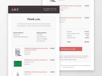 Email Receipt - Art Online Store challenge dailyui dailyuichallenge design desktop email email receipt minimal receipt sketch ui ux