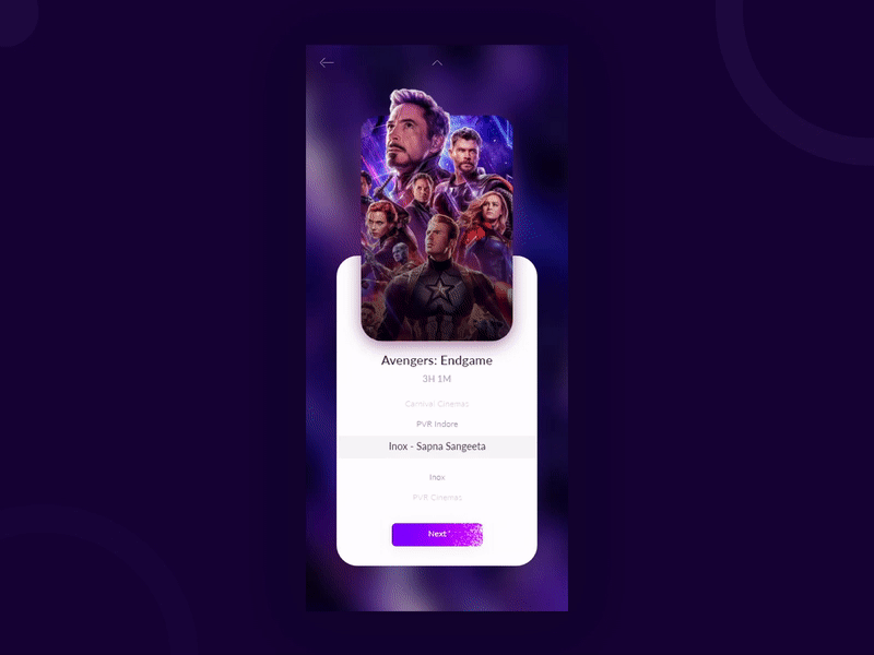 Booking App app design application avenger avengersendgame design flat design movie app superheroes ticket booking ui ui design ui ux ux