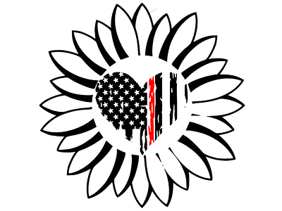 Red line sunflower bee bees clipart design logo