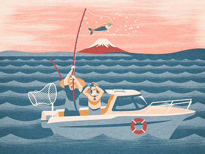 Be with you 4/4 boat couple digital art digital illustration fish fishing flat design flat illustration graphic design illustration japan love mountain fuji sea vector vector art vector design vector illustration wave