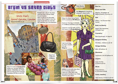 Brum vs Seven Dials - magazine layout and editorial illustration editorial art editorial illustration fashion magazine magazine design magazine illustration vector