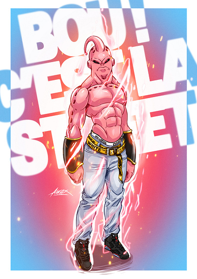 Bouh ! C'est la Street (urban Majin Buu) awax design bou buu colorful digitalart dragon ball z illustration illustrator jordan off white pink puma trademark urban art