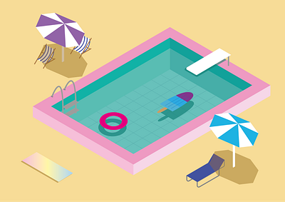 80's Summer Vibe 80s illustration illustrator isometric isometric illustration personal project pool summer vector art