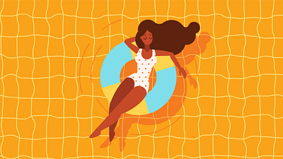 Sunshine girl character flat girl ildanflash illustration pool summer swimming