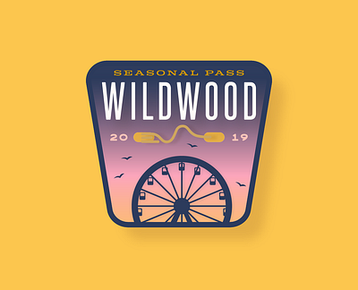 Wildwood Beach Tag adobe illustrator badge design beach beach tag bird branding bright ferris wheel fun gradient design illustration jersey cape jersey shore mockup new jersey orange pink purple typography vector