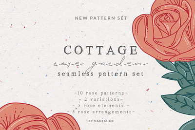 Cottage rose pattern set graphic design resources rose patterns seamless patterns surface patterns vector patterns