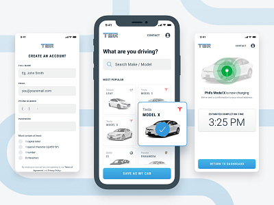 TEQ Charging Mobile App app blue car charging charge create account electric car forms gradient grid ios list location long form mobile mobile app design payment qr code roboto slider web app