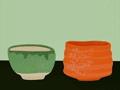 Japanese Tea Bowls cups illustration procreate tea teacup