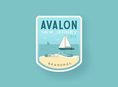 Avalon Beach Tag adobe illustrator badge design beach beach tag blue boat branding identity illustration jersey cape jersey shore mockup new jersey ocean sand seagulls shore teal typography