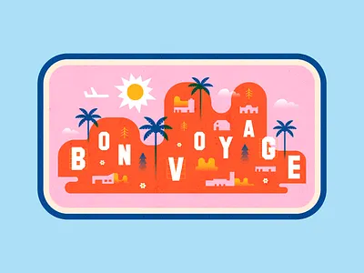 Bon Voyage! blue colour digital hills illustration illustrator palms pink red