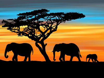 Nature - Sunset - wildlife adobe illustrator behance colors design digital art digital illustration digital painting digitalart dribbble elephants illustration photoshop sky sunset wallpaper wildlife