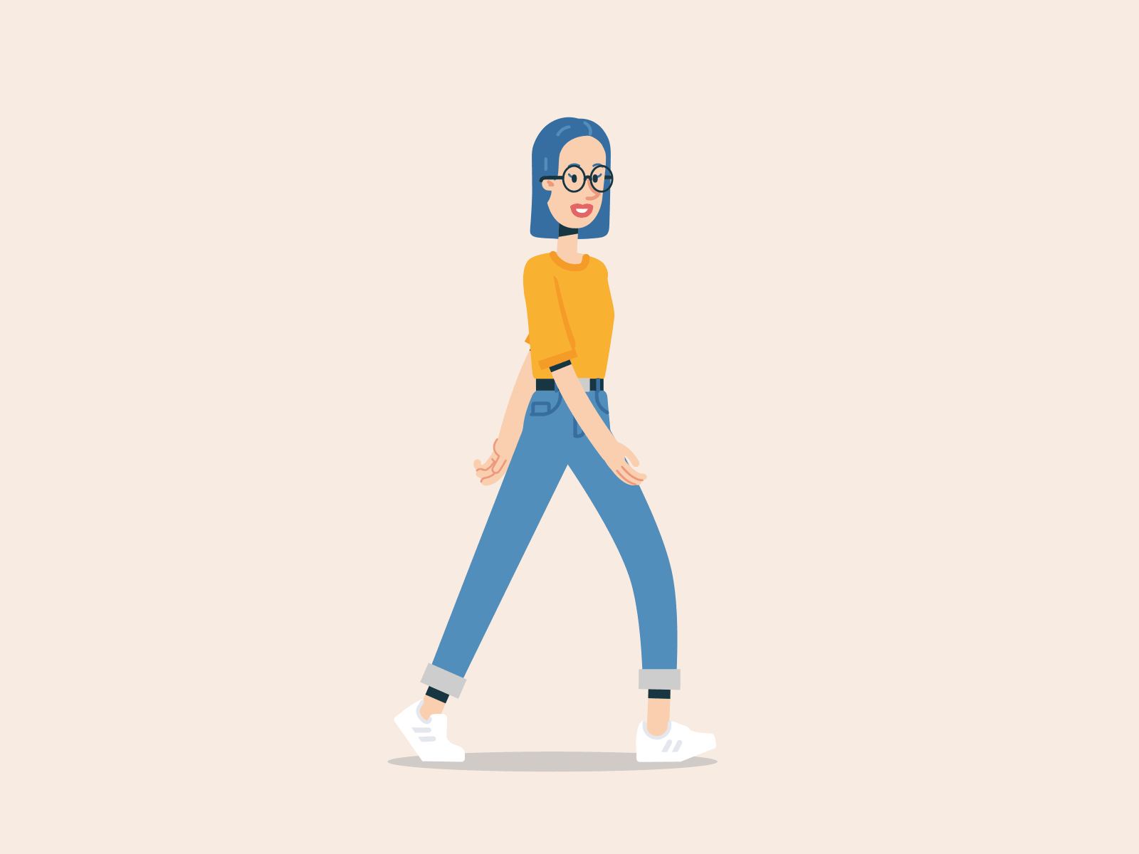 Blue hair girl 90s after affects animation character design flat design flat illustration illustrator motion motion design vector walk cycle