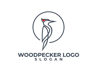 WOODPECKER animal brand line art logo woodpecker