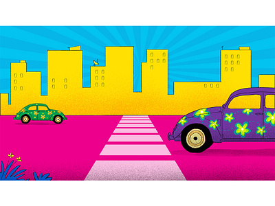 background illustration for Cineplex cars color BG branding illustration