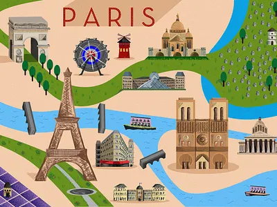 The Essential of Paris france illustration isometric isometric illustration map maps paris vector