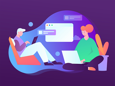 Man woman at work app branding color data analysis design flat illustration ui ux vector web
