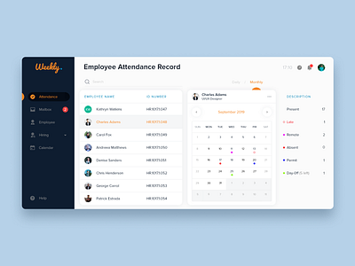 Dashboard App "Weekly" app app design attendance dashboard dashboard app design management ui ux web