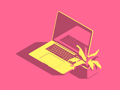 Macbook isometric design illustration isometric macbook pink vector yellow