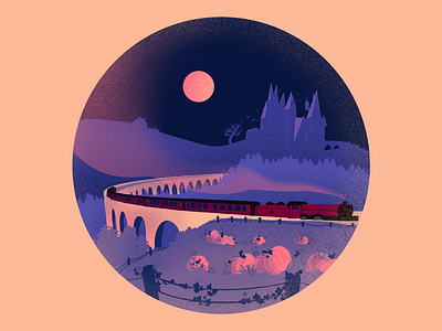 Hogwarts 🚂 app colors digitalart flat flatdesign gradient harrypotter hogwarts illustration magic procreate purple simple texture train ui ux vector web