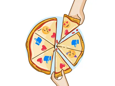 pizza illustration cheese dinner emoji flat flatillustration hands heart illustraion likes modern pizza social socialmedia ui uiux