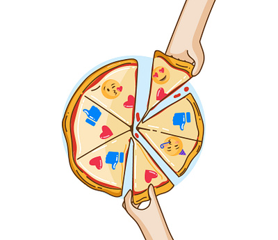 pizza illustration cheese dinner emoji flat flatillustration hands heart illustraion likes modern pizza social socialmedia ui uiux