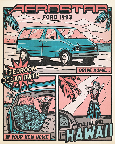 Ford Aerostar 1993 aka Maurice The Hormone Monster adobe illustrator adobe photoshop adventure advertisement advertising brand design brand identity comic comic art creative design design illustraion illustration manga procreate texture true grit texture supply typography unique