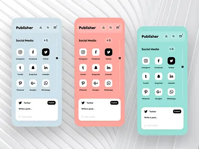 Publisher app concept app design app ui branding contrast facebook instagram iphone x snapchat social social media social network twitter typography