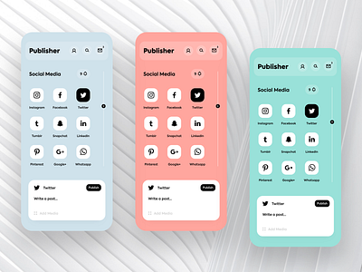 Publisher app concept app design app ui branding contrast facebook instagram iphone x snapchat social social media social network twitter typography