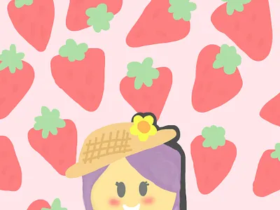strawberry girl with boba tea boba tea cute cute art girl girl character girl illustration illustration pink strawberry