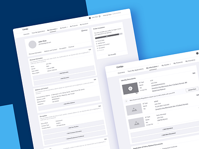 Cekaja: My Account account address application contact document edit flow image input nav occupation personal info profile settings tabs update user userflow wireframe