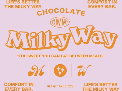 WW3: Redesign a chocolate bar wrapper 🍫 70s candy chocolate food groovy label milky way milkyway packaging print retro typography vintage wrapper