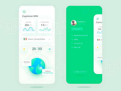 VPN App Exploration app design flat green mobile ui vpn