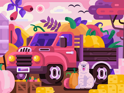 Autumn Harvest Truck autumn car coloring book concept farm farmer flat design gamedesign harvest harvester hay illustration mobile game pumpkin truck